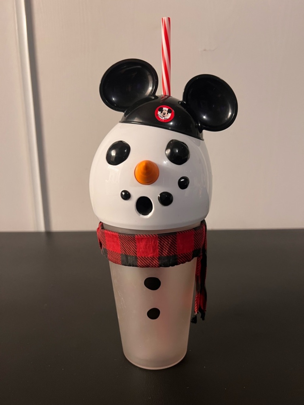 Disney Parks Holiday Snowman Light Up Tumbler with Straw and Mickey Ear Hat